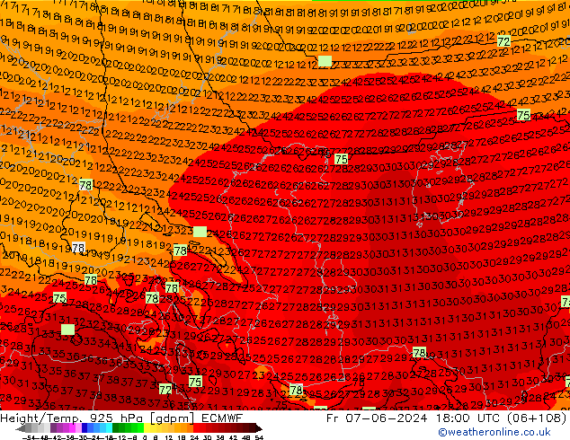 Height/Temp. 925 hPa ECMWF Fr 07.06.2024 18 UTC