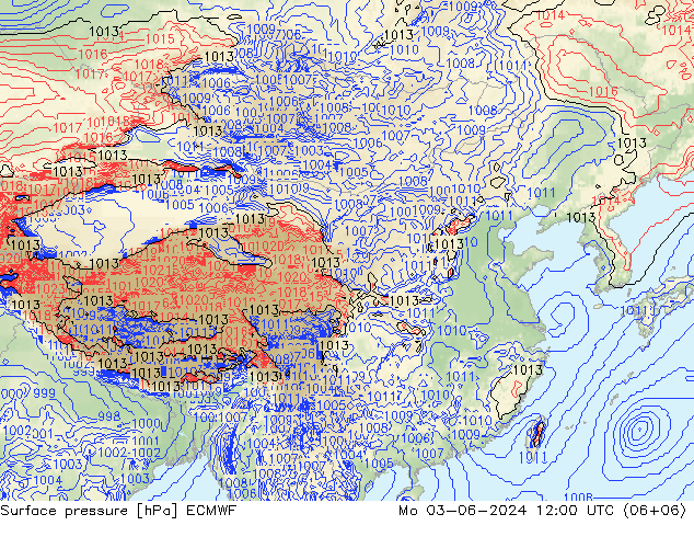 pressão do solo ECMWF Seg 03.06.2024 12 UTC