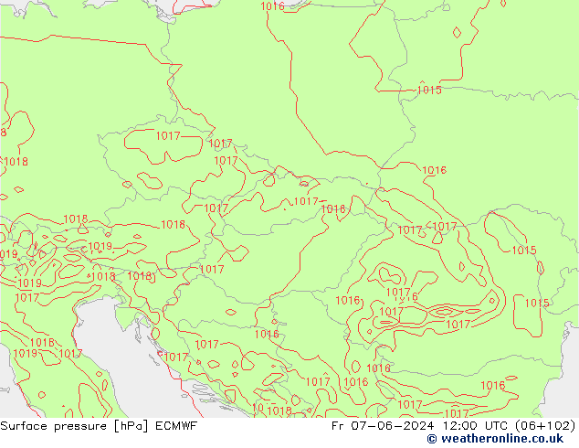 Atmosférický tlak ECMWF Pá 07.06.2024 12 UTC