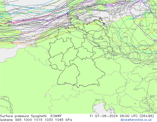 Surface pressure Spaghetti ECMWF Fr 07.06.2024 06 UTC