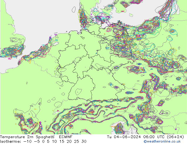 Temperaturkarte Spaghetti ECMWF Di 04.06.2024 06 UTC