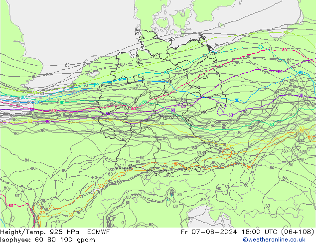 Hoogte/Temp. 925 hPa ECMWF vr 07.06.2024 18 UTC