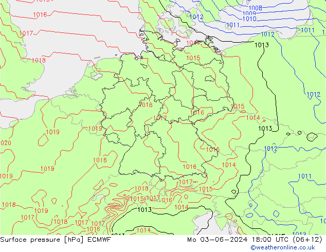 Surface pressure ECMWF Mo 03.06.2024 18 UTC