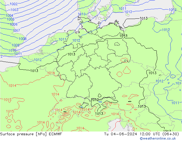 Luchtdruk (Grond) ECMWF di 04.06.2024 12 UTC