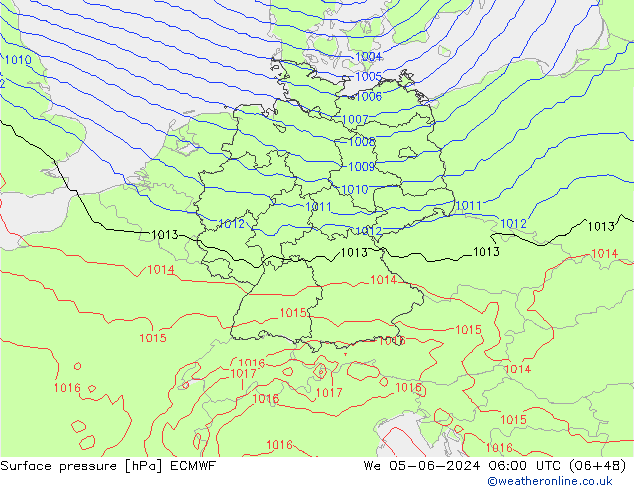 Bodendruck ECMWF Mi 05.06.2024 06 UTC