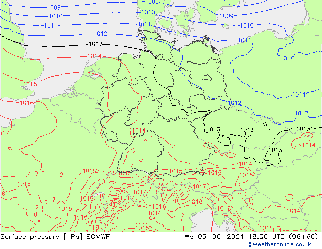 Presión superficial ECMWF mié 05.06.2024 18 UTC