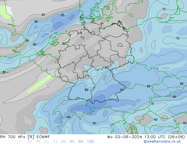 RH 700 hPa ECMWF Mo 03.06.2024 12 UTC