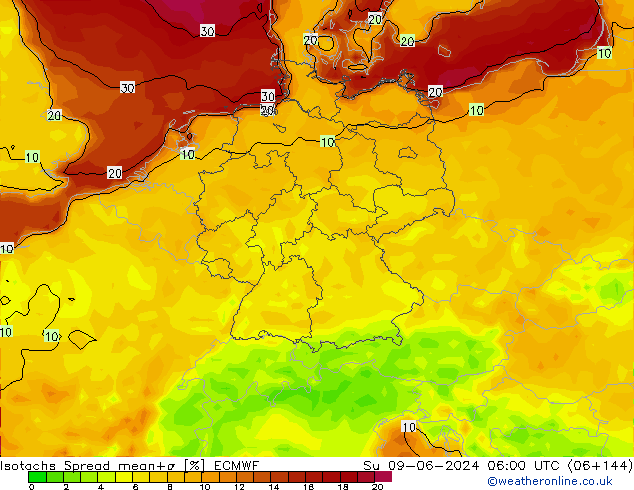 Isotachs Spread ECMWF Su 09.06.2024 06 UTC