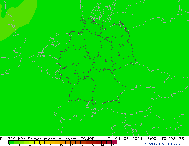 RH 700 гПа Spread ECMWF вт 04.06.2024 18 UTC