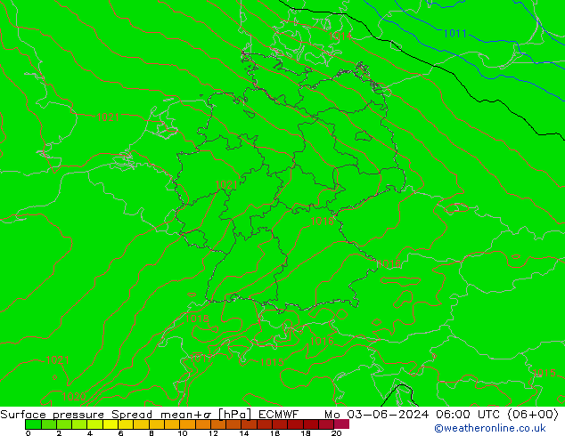 Surface pressure Spread ECMWF Mo 03.06.2024 06 UTC