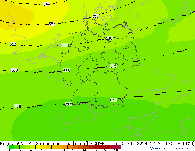 Height 500 hPa Spread ECMWF Sa 08.06.2024 12 UTC