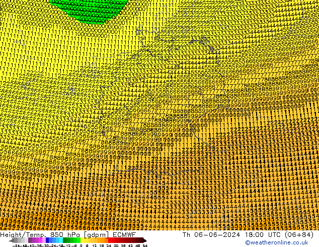 Height/Temp. 850 hPa ECMWF Do 06.06.2024 18 UTC