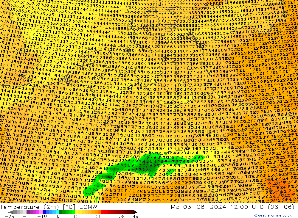 Temperature (2m) ECMWF Mo 03.06.2024 12 UTC