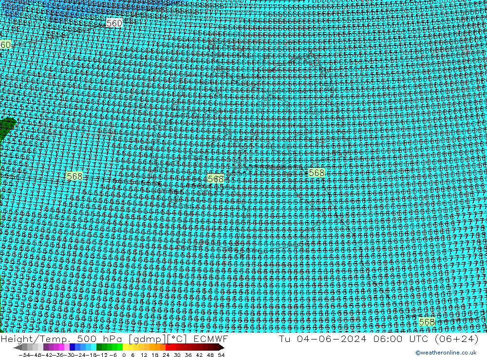 Height/Temp. 500 hPa ECMWF 星期二 04.06.2024 06 UTC