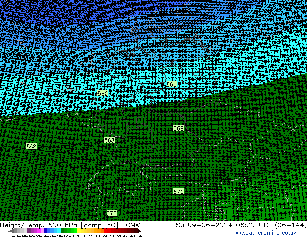 Height/Temp. 500 hPa ECMWF dom 09.06.2024 06 UTC