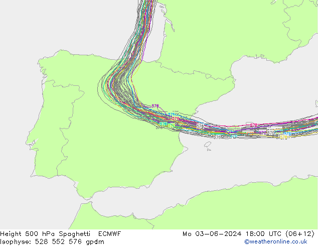 500 hPa Yüksekliği Spaghetti ECMWF Pzt 03.06.2024 18 UTC