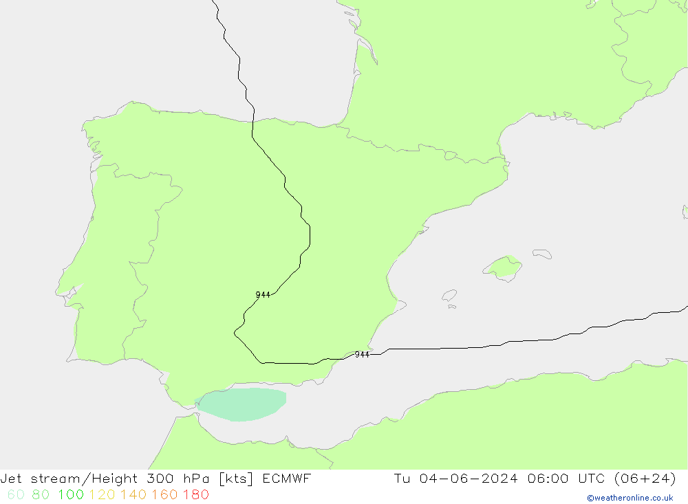 Jet stream/Height 300 hPa ECMWF Tu 04.06.2024 06 UTC