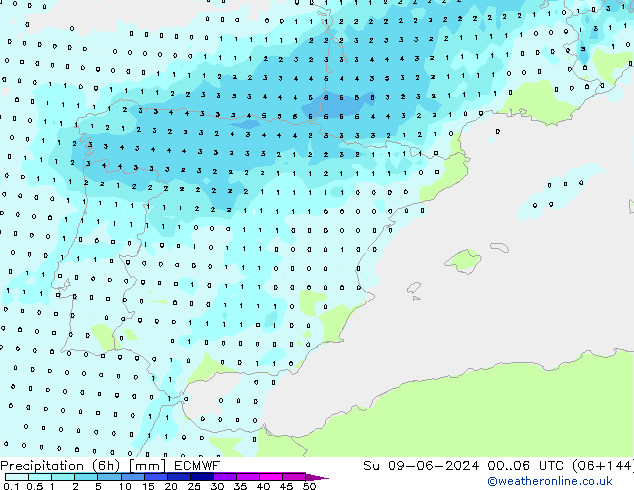 Precipitation (6h) ECMWF Ne 09.06.2024 06 UTC