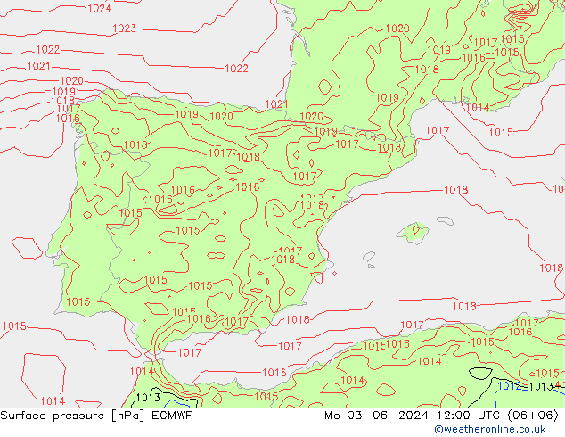 Bodendruck ECMWF Mo 03.06.2024 12 UTC