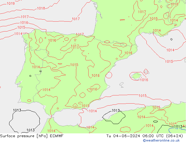 pressão do solo ECMWF Ter 04.06.2024 06 UTC