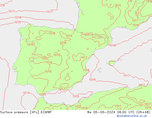 Surface pressure ECMWF We 05.06.2024 06 UTC