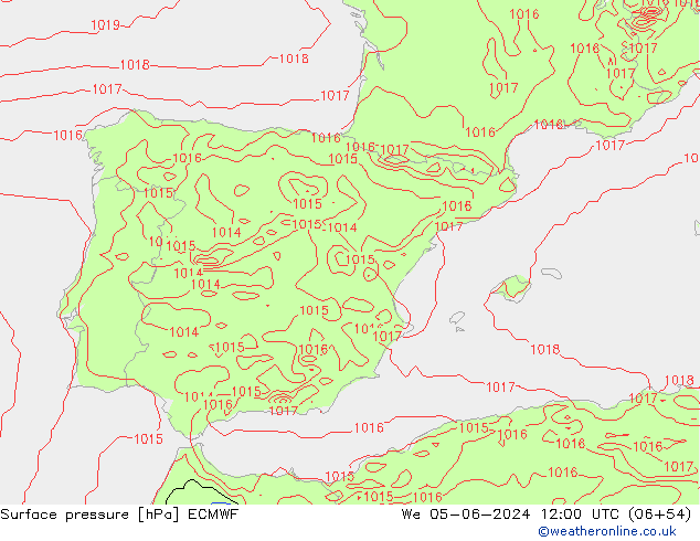 Surface pressure ECMWF We 05.06.2024 12 UTC