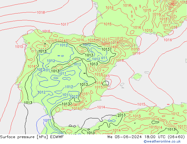 Surface pressure ECMWF We 05.06.2024 18 UTC