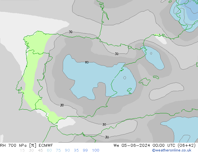 RH 700 hPa ECMWF śro. 05.06.2024 00 UTC