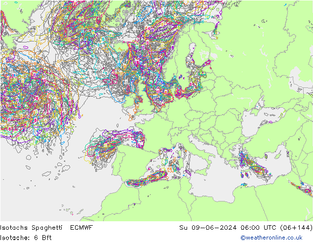 Isotachen Spaghetti ECMWF So 09.06.2024 06 UTC