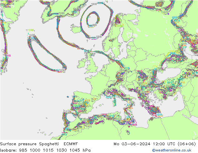 Bodendruck Spaghetti ECMWF Mo 03.06.2024 12 UTC
