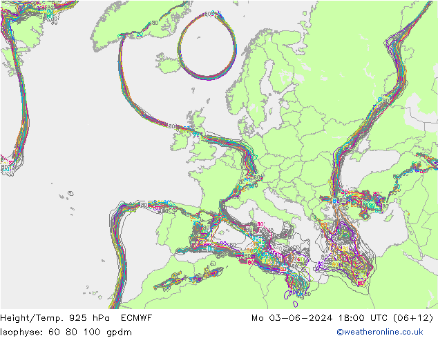 Yükseklik/Sıc. 925 hPa ECMWF Pzt 03.06.2024 18 UTC