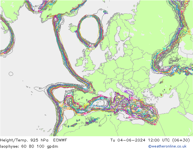 Height/Temp. 925 hPa ECMWF wto. 04.06.2024 12 UTC