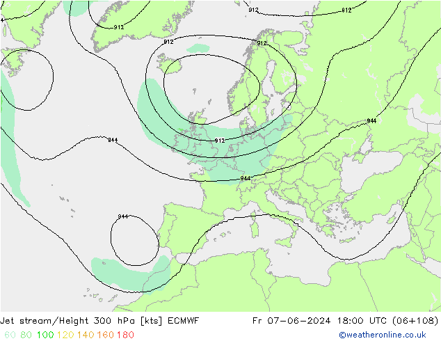 Corrente a getto ECMWF ven 07.06.2024 18 UTC