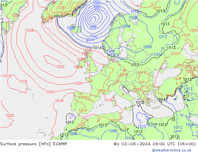 pressão do solo ECMWF Seg 03.06.2024 06 UTC