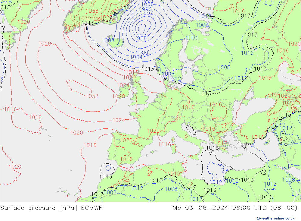 Pressione al suolo ECMWF lun 03.06.2024 06 UTC