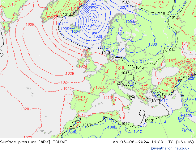 ciśnienie ECMWF pon. 03.06.2024 12 UTC