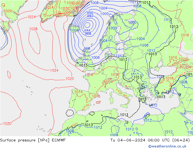 pressão do solo ECMWF Ter 04.06.2024 06 UTC