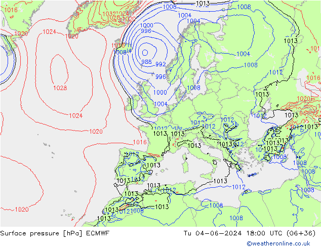 Yer basıncı ECMWF Sa 04.06.2024 18 UTC