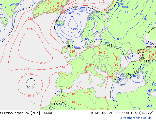 ciśnienie ECMWF czw. 06.06.2024 06 UTC