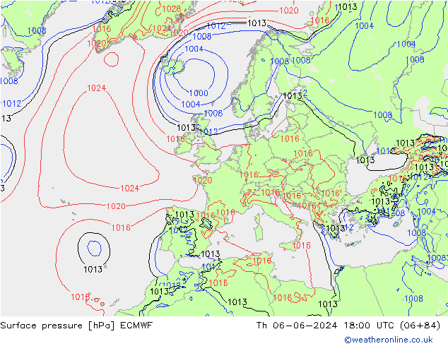 Pressione al suolo ECMWF gio 06.06.2024 18 UTC