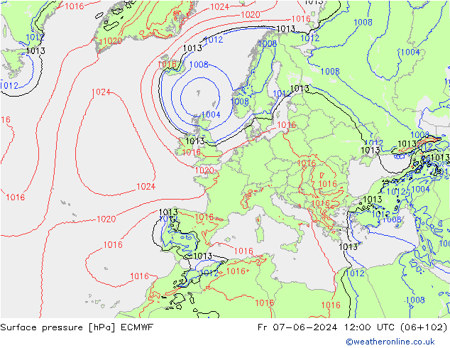 Presión superficial ECMWF vie 07.06.2024 12 UTC