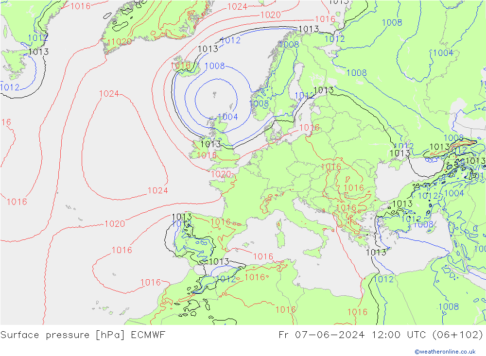 Surface pressure ECMWF Fr 07.06.2024 12 UTC