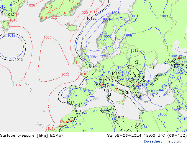 Surface pressure ECMWF Sa 08.06.2024 18 UTC