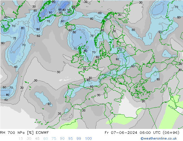 RH 700 hPa ECMWF Fr 07.06.2024 06 UTC