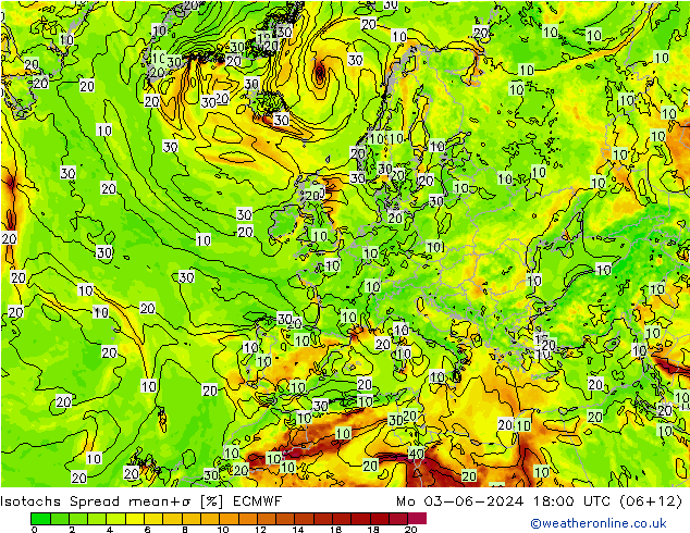 Isotachs Spread ECMWF lun 03.06.2024 18 UTC