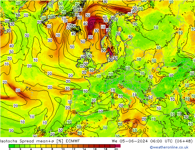 Isotachs Spread ECMWF mer 05.06.2024 06 UTC