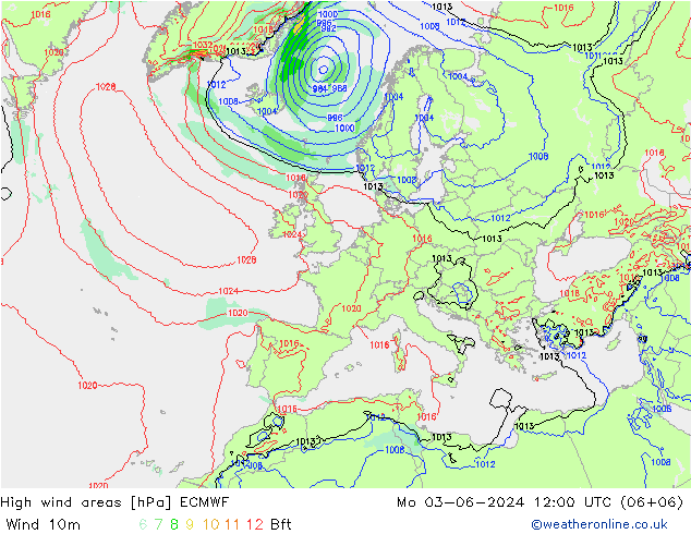 yüksek rüzgarlı alanlar ECMWF Pzt 03.06.2024 12 UTC