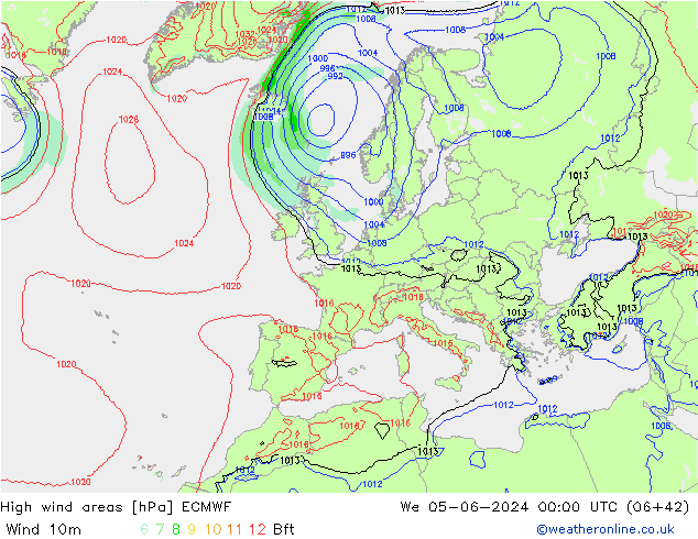 High wind areas ECMWF We 05.06.2024 00 UTC
