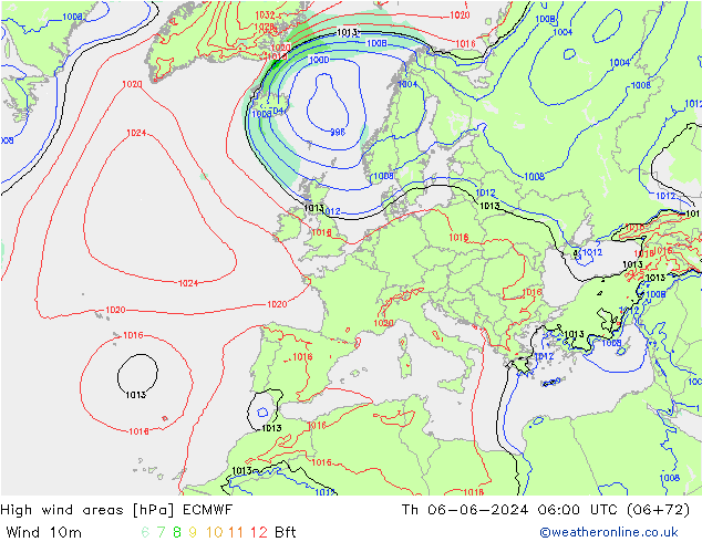 Izotacha ECMWF czw. 06.06.2024 06 UTC