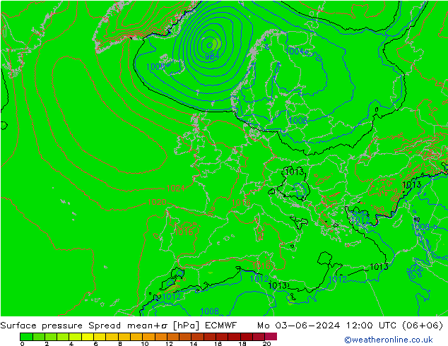 Bodendruck Spread ECMWF Mo 03.06.2024 12 UTC